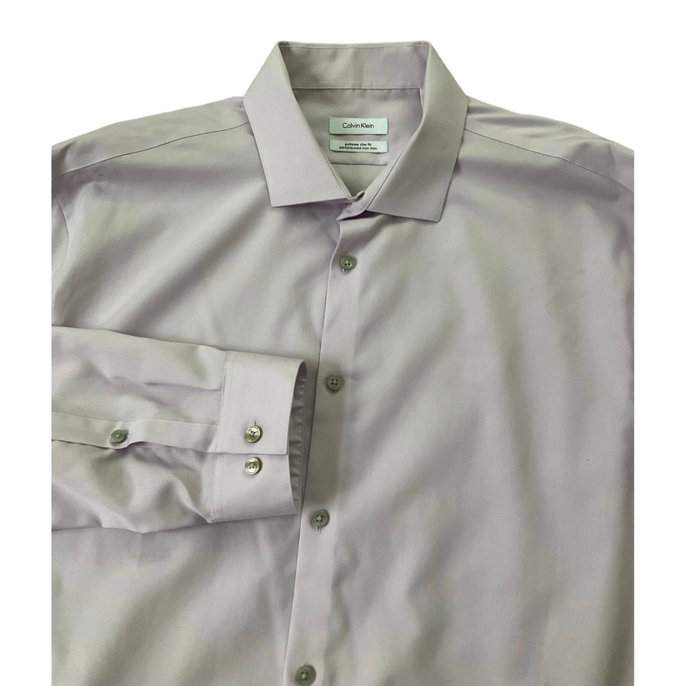 Calvin Klein Men Size 34/35 XL 17.5 Extreme Slim Fit Purple Cotton Button 11-870